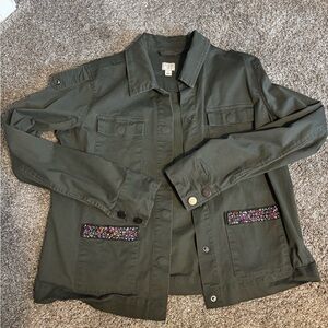 a new day Olive Green Jacket with Floral Accents